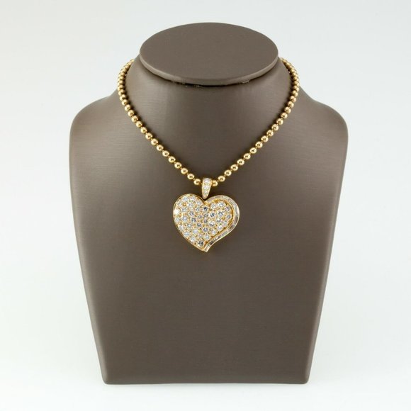 Bulgari Bvlgari Vintage 18k Yellow Gold Diamond Heart Pendant w/ Ball Chain - Picture 2 of 10